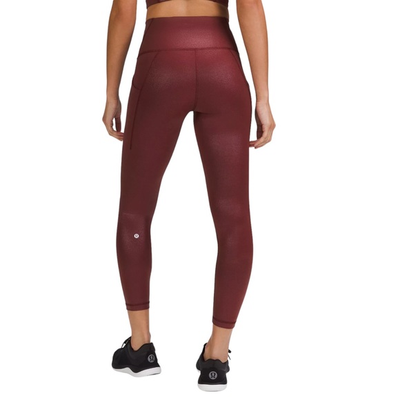 LULULEMON WUNDER TRAIN HIGH-RISE TIGHT WITH POCKETS 25" FOIL - RED MERLOT - Picture 3 of 10